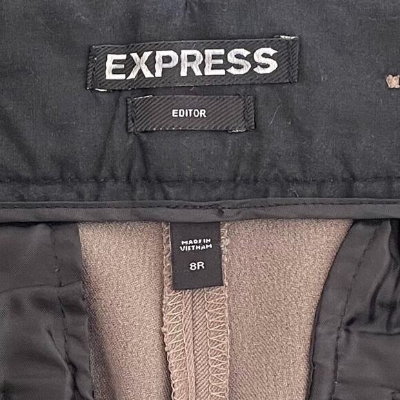 Express Editor Taupe/Beige/Neutral  Straight Leg Trousers Mid Rise, Slim, 8R - Picture 9 of 15
